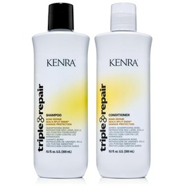 Kenra Professional Kenra Triple Repair Shampoo & Conditioner Set | Targets & Repairs Weak or Broken Bonds | Split Ends | Damaged Hair | Bond Builder | Sulfate-Free | 10.1 fl. oz., White