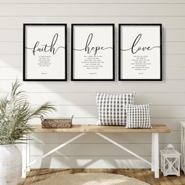 Houmury Set of 3 Framed Farmhouse Bible Verses Wall Decor Sign 11”x14” Christian Faith Scripture Wall Art for Home Living Room Bedroom Wall Decor (11"x14" Black)