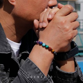 7 Chakra Bracelet with Real Stones - GENASTO Healing Crystal Stone Beads Bracelet Chakra Bracelet for Men and Women Yoga Crystals Beaded Bracelet for Meditation Relax