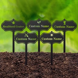 RealSteel – Customizable Seed & Plant Markers - Outdoor Herb Garden Stakes - Elegant Fruit/Vegetable Labels - Steel Plant Tags for Pots - Classy Design for Farmhouse/Greenhouse – Rose Icon