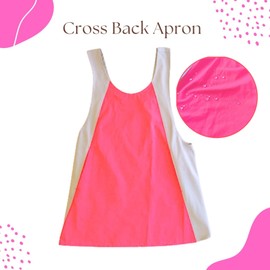 Aprons for women with pockets.Cross Back Apron Dress. Waterproof. Hair Stylist, Server Cleaning Apron. Housekeeping Uniform. (BIB TYPE PINK GREY 50/37)