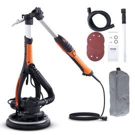 VEVOR Wall Smoother, 900W Electric Tool with 12 Sanding Discs, 800 to 1800 RPM Speed, 3 Vacuum Hoses, Collapsible for Ceiling Use, Dual LED Lights, Telescoping Handle, and Built-in Dust Collector