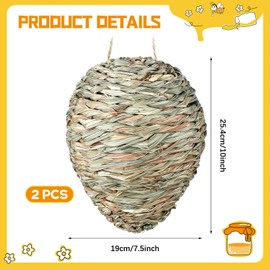 Qualirey 2 Pcs Wasp Nest Decoy 10 Inches Woven Wasp Deterrent Outdoor Fake Faux Woven Reed Hanging Deterrent for Hornets Yellow Jackets Home Patio Garden Decoration Outdoor Waterproof Material