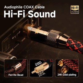 TODN Digital Coaxial Cable OFC Core 75 Ohm Audiophile SPDIF Coax Audio Cable RCA to RCA for HiFi Systems (6.5ft /2m)