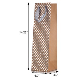 JUVITUS Kraft Wine Bottle Gift Bags with Metallic Embossed Polka Gold Dots (6 Pack) - for Birthdays, Anniversaries, Weddings, Gift Favors, and Holidays