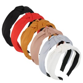 Fashion Wide Headbands for Women - 6 Pack Knotted Plain Hair Band Accessories with Non-Slip Design