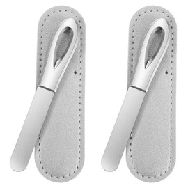 MBAIYO 2 Pack Metal Nail File with Leather Case, Stainless Steel Double Sided Fingernail Files with Round Tip 3.6" Finger Nail Files for Natural & Acrylic Nails Travel(Silver)