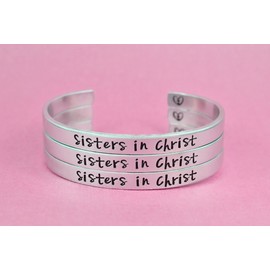 Sisters in Christ - Hand Stamped Aluminum Cuff Bracelets Set of 3, The Church Sisters Bracelets, Religious Jewelry, Cross Heart Bracelets