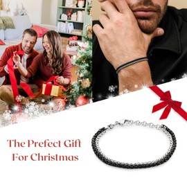 Galis Mens Bracelet - Stainless Steel Bracelet for Men, Non Tarnish Silver Plated Rope Chain Bracelet, Stylish Birthday Bracelets For Boys & Men, Silver & Black Bracelet For Men 8" length Bracelet Set