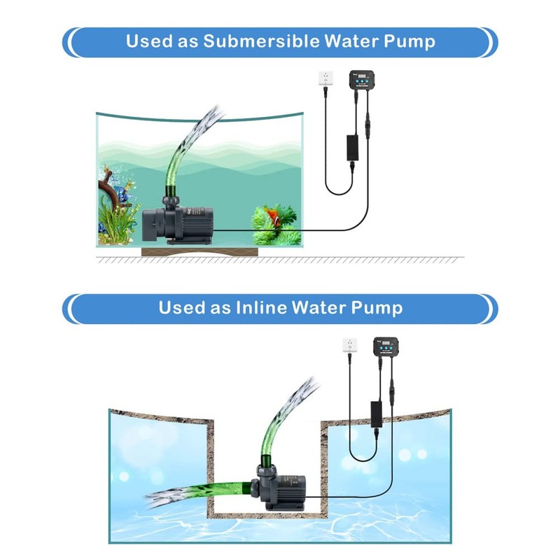 Hygger 24V DC Inline/Submersible Saltwater Aquarium Pump With LCD Display