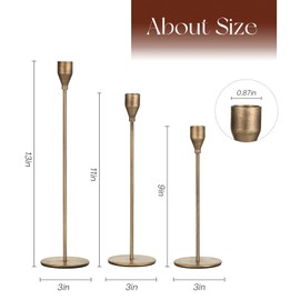 Brass Taper Candle Holders: Set of 6 Tall Candlestick Holder for Table Centerpiece Metal Gold Candles Stick Holders Candle Stand Brushed Wedding Decor