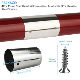 4Pcs 45mm Stair Handrail Connection Joint,Ultra-Thin 0.4mm Stainless Steel Expandable Handrail Joint,with 8Pcs Stainless Steel Screws