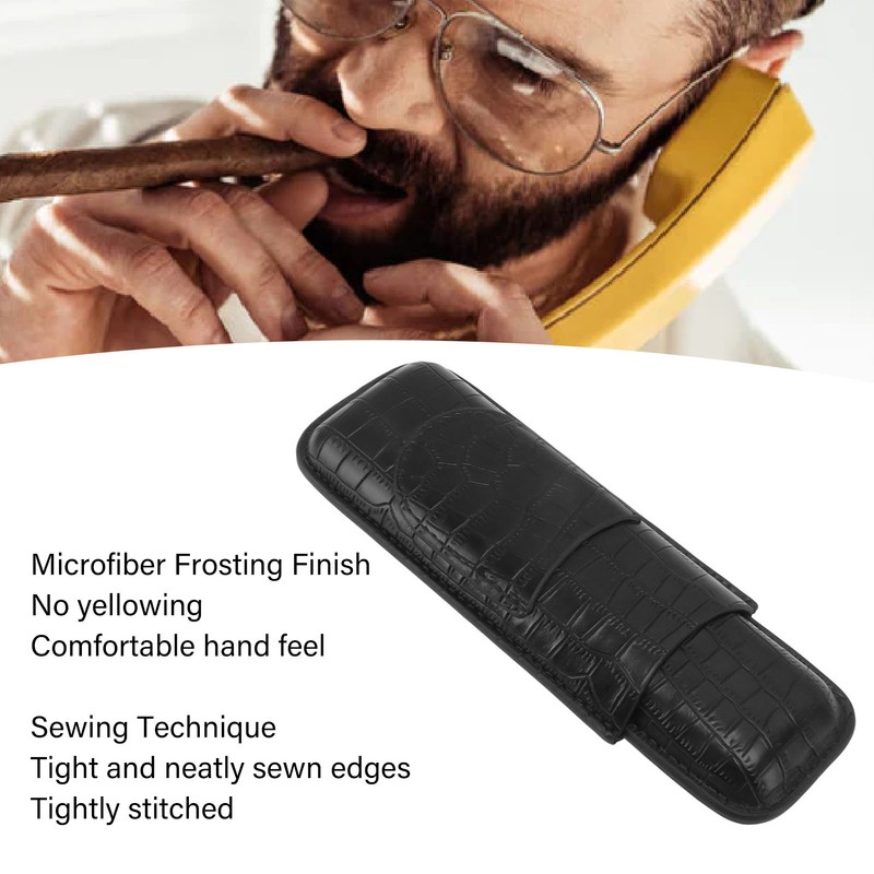 Cigar Case 2 Finger Moisturizing Faux Leather Portable Cigar Box