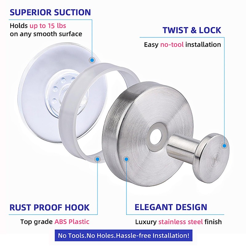 XIANTIAN Luxe Hold No-Drill Hooks,2024 Upgraded Stainless Steel Waterproof Hooks