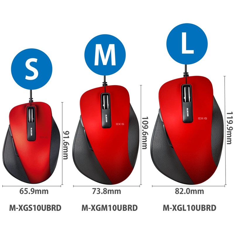 エレコム マウス 有線 Sサイズ 小型 5ボタン (戻る・進むボタン搭載) BlueLED 握りの極み レッド