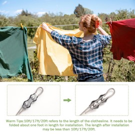 20.7FT/6.3M Stainless Steel Clothes Lines for Hanging Clothes Outside-DEWEL Clothesline Heavy Duty for Wire Curtain Hanging-Windproof Anti-sag Multipurpose Outdoor Clothesline（Unfolded Length 6.3M）