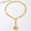Navirix Gold Heart Statement Necklace for Women,Puffy Heart Chain Link