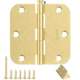 AmzGod Door Hinges Satin Brass - 30 Pack Gold Door Hinges 3.5 Inch Rounded Interior Door Hinges with 5/8" Radius - 3 1/2 Inches Flat Iron Brass Hinges for Residential Standard Doors