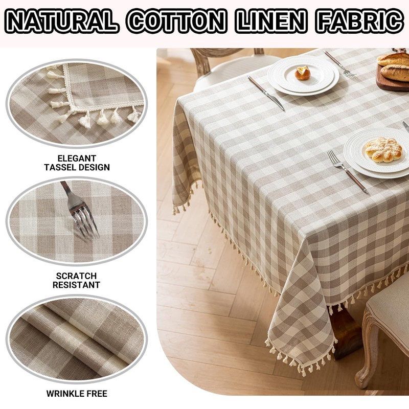 NALVXIN Checkered Tablecloth Rectangle Cotton Linen Gingham Table Cloth with