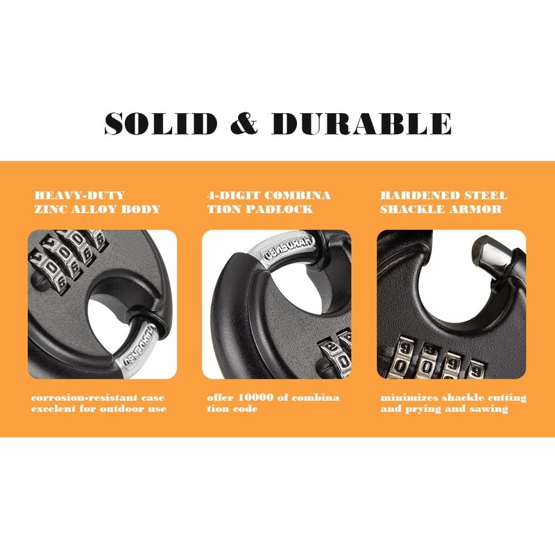 WULALACK 70mm Combination Discus Lock， Disc Padlock Combination for Garage,