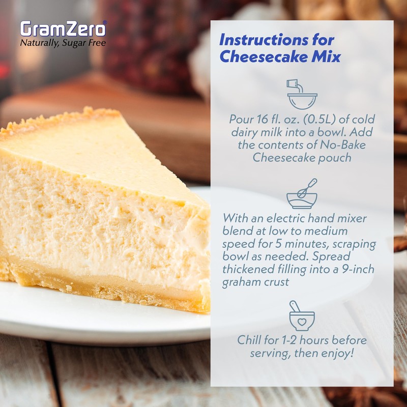 GramZero No-Bake Cheesecake Mix, Makes 2 Cheesecakes, Low Calorie, Stevia