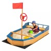 Costway Outdoor Children's Pirate Boat Wood Sandbox Storage Seat Bench