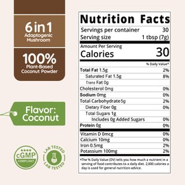 Veltracha Mushroom Coconut Coffee Creamer, Coffee Mate Creamer Powder with Pure Coconut Extract and 6 Adaptogenic Mushroom, Superfood Creamer Vegan & Unsweetened, 7.41oz (30 Servings)