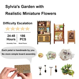 Sylvia Gardens DIY Book Nook Kit, 3D Miniature Garden & Coffee House for Your Bookshelf with LED Light for Teens and Adults