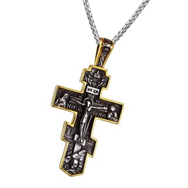 Viskmdi Orthodox Cross Necklace Jesus Chain Vintage Stainless Steel Crucifix Pendant Catholic Necklace Black Gold Plated Jewelry Faith Religious Christian Cross Necklace for Men