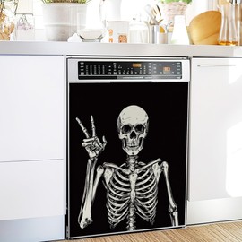 Dishwasher Magnetic Cover,Funny Skull Skeleton Dishwasher Magnet Kitchen Art Decor, Waterproof Dishwasher Refrigerator Magnetic Sticker 23 W x 26 H Inch