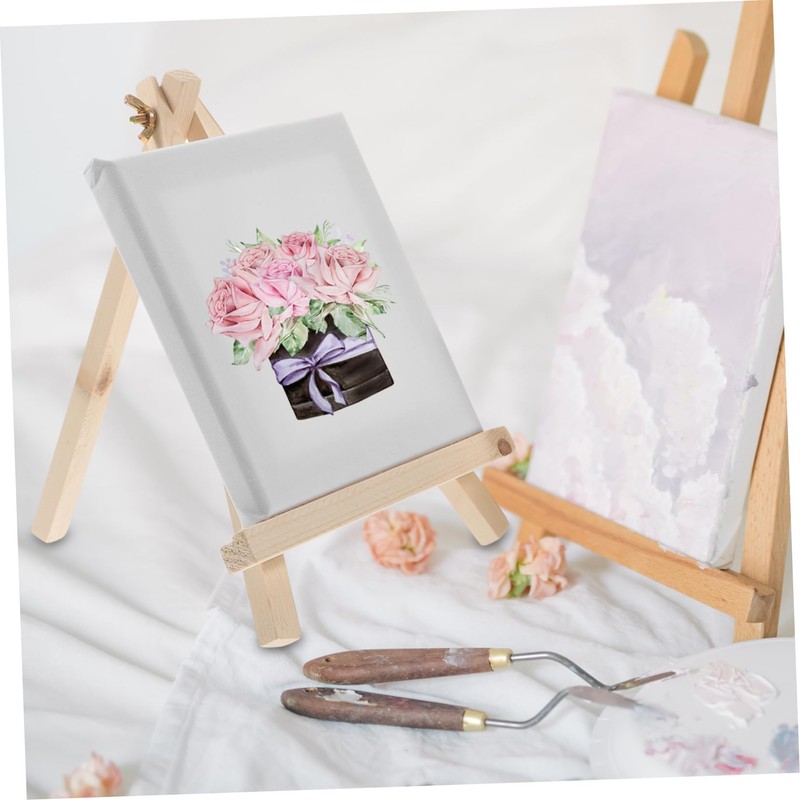 Operitacx Mini Sketching Easel and Canvas Set Portable Wooden Drawing