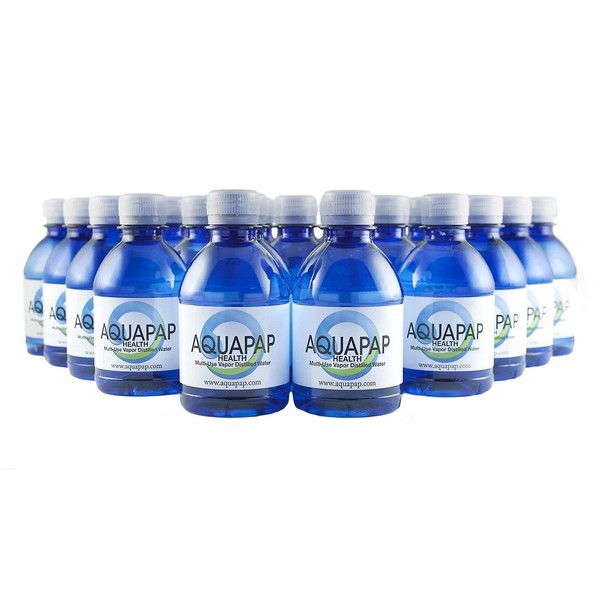 AQUAPAP 8 ounce 24 pack Vapor Distilled CPAP Water | 1-2 nights per bottle | For use with Resmed and Respironics Machines