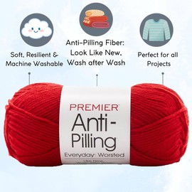 Premier Knitting Yarn Everyday Worsted Solid Really Red 3-Skein Factory Pack (Same Dye Lot) DN100-7, Soft Acrylic Blend, Bundle with 1 Black Project Bag