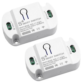 WLAN Smart Switch Module, 10A WLAN Switch Tuya Smart Life Wireless WiFi Switch Light Switch Module Works Wireless Relay with Alexa, Google Assistant DIY Flush-Mounted, Surface-Mounted Pack of 2