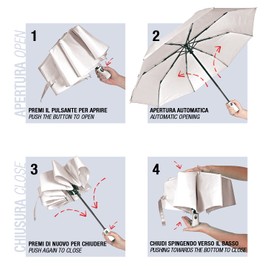 PERLETTI Women's Pocket Umbrella with Automatic Opening and Closing - Rain Umbrella Large Storm Proof - Mini Umbrella Compact Lightweight for Rain Protection - Umbrella Plain Mute Proof - Diameter 100