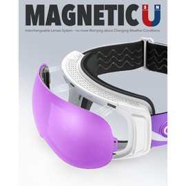 Findway Ski Goggles for Glasses Wearers Men Women Snowboard Goggles with Magnetic Interchangeable Lenses, Snowboard Goggles Magnetic Glasses Wearers Polarising OTG, Anti-Fog, All-Weather Mirrored Ski