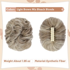 Leterly Messy Bun Hair Piece, Claw Clip Hair Bun Hairpieces Thick Updo Scrunchies Ponytail Hair Extensions Synthetic for Women Light Brown mix Bleach Blonde