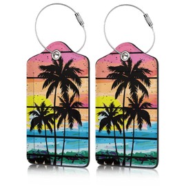 2 Pack Luggage Tag for Suitcase, Cute Leather ID Labels with Stainless Steel Loop Privacy Cover for Women Girls Bag Travel (Tree)
