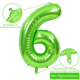 40 Inch Large Green Numbers Balloons 0-9, Number 6 Digit 6 Helium Balloons, Foil Mylar Big Number Balloons for Birthday Party Anniversary Supplies Decoration