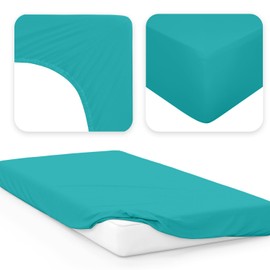 Jacobson Jersey Fitted Sheet, Cotton Bed Sheet (60 x 120 - 70 x 140 cm, Turquoise)
