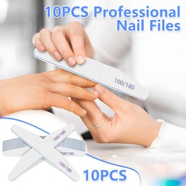 MOXYOY 10PCS Nail Files, 100/180 Grit Double-Sided Emery Boards, Washable Professional Nail File Tools for Home & Salon Use (Blue)
