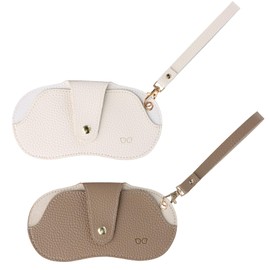 DecorDwell Fashion Sunglasses Case, Soft Leather Sunglasses Case, 2 Pack Women Portable Slim Eyeglass Cases with Belt Clip, White and Brown