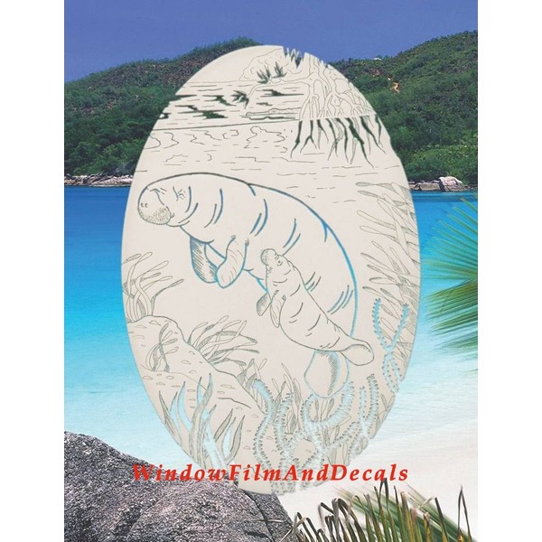 Oval Manatee Etched Window Decal Vinyl Glass Cling - 21"