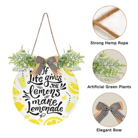 Oyihfvs Yellow Lemon Slices If Life Gives You Lemons Make Lemonade Door Hanging Sign, 12" Merry Christmas Front Plaque Board Round Wreath for Daily Holiday Welcome Home Garden Yard Wall Pediments