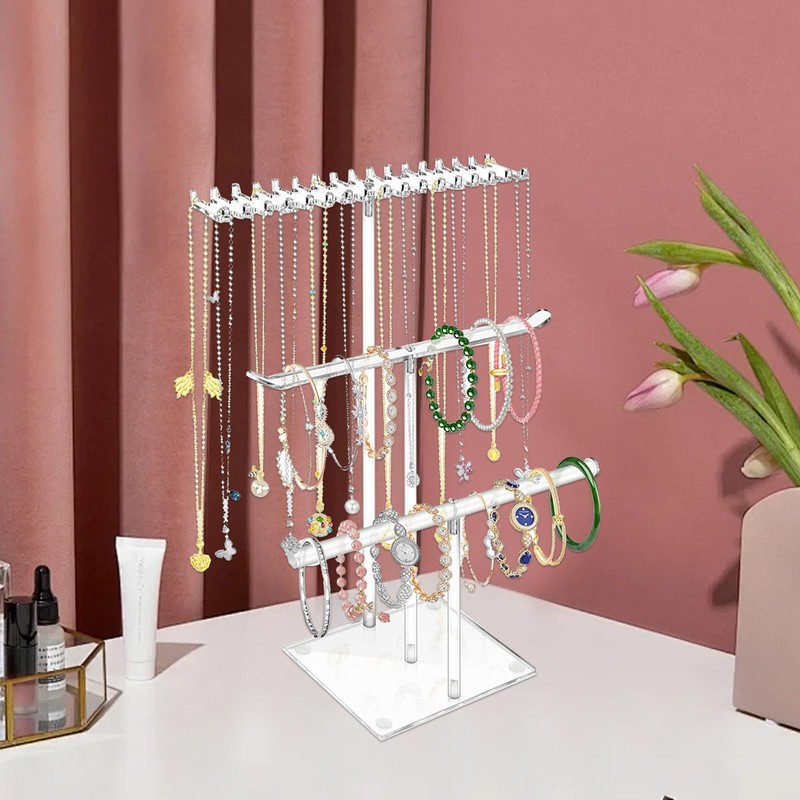 UgyDuky 3 Tier Acrylic Jewelry Organizer Stand Necklace Holder Stand