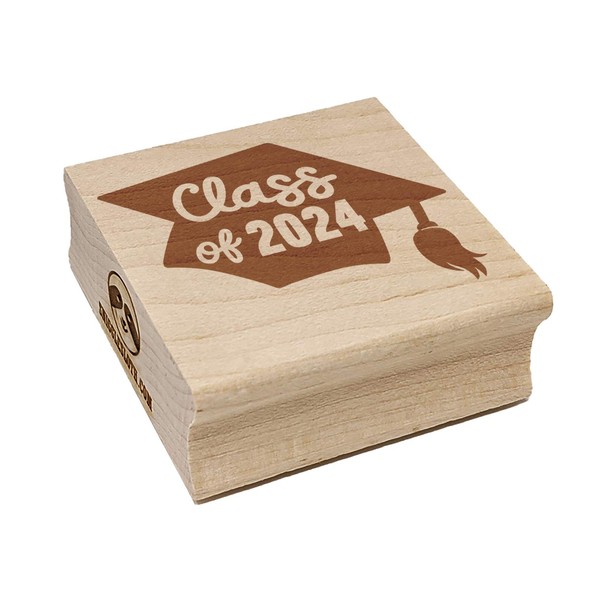 Class of 2024 Written on Graduation Cap Square Rubber Stamp