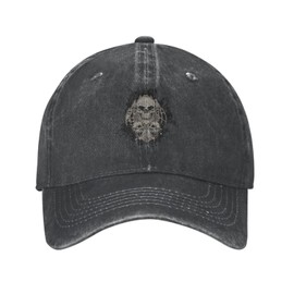VunKo Cool Skull Black Vintage Distressed Adjustable Washed Denim Cotton Low Profile Mens Dad Trucker Hat Black Fitted Baseball Ball Cap for Men Unisex Headwear