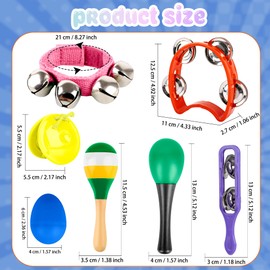 84 Pcs Shaker Musical Instruments Set including 12 Plastic Handheld Tambourine Bells 12 Colorful Cymbal 12 Egg Shaker 24 Maracas 12 Wrist Bells with 12 Castanets for Preschool Early Music Learning Toy