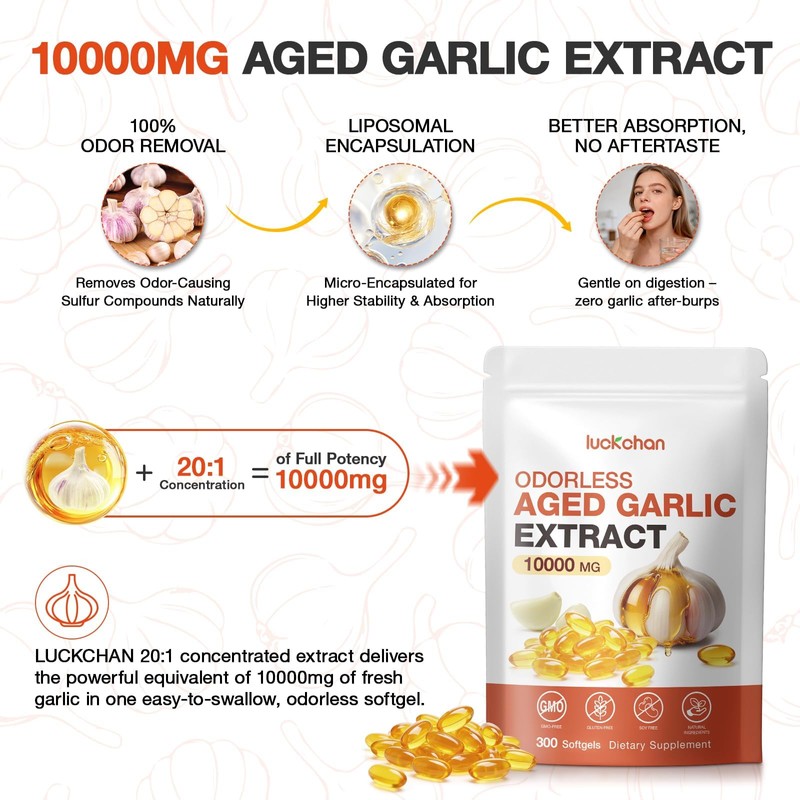 Odorless Aged Garlic Extract 300 Softgels, 10000mg Aged Garlic Supplements