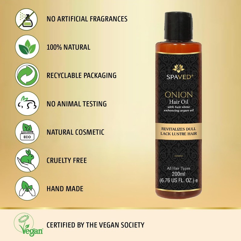SpaVed All-Natural, Vegan Onion Hair Oil, prevents hair thinning and